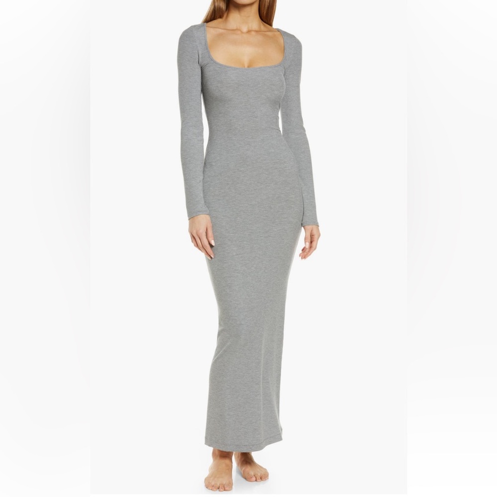 Skims soft long sleeve bodycon dress in grey NWT